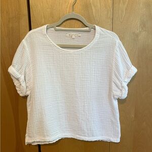 XiRENA White Cotton Gauze Cuffed Sleeve Boxy T-Shirt